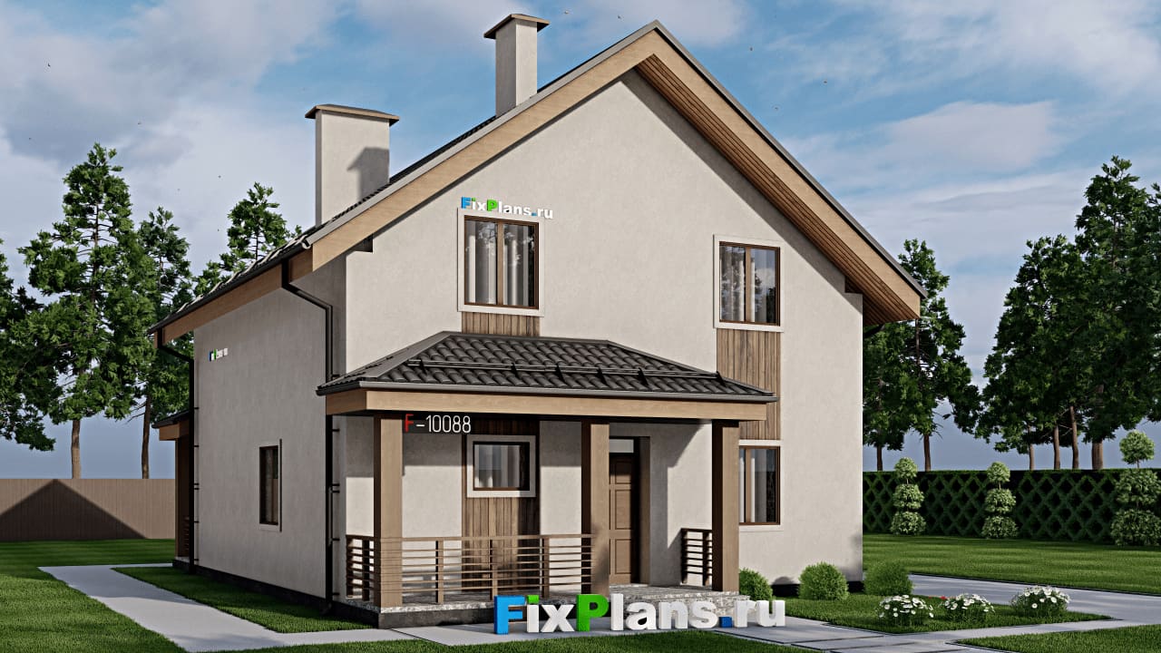 Одноэтажный дом с мансардой  F-10088 — фасад