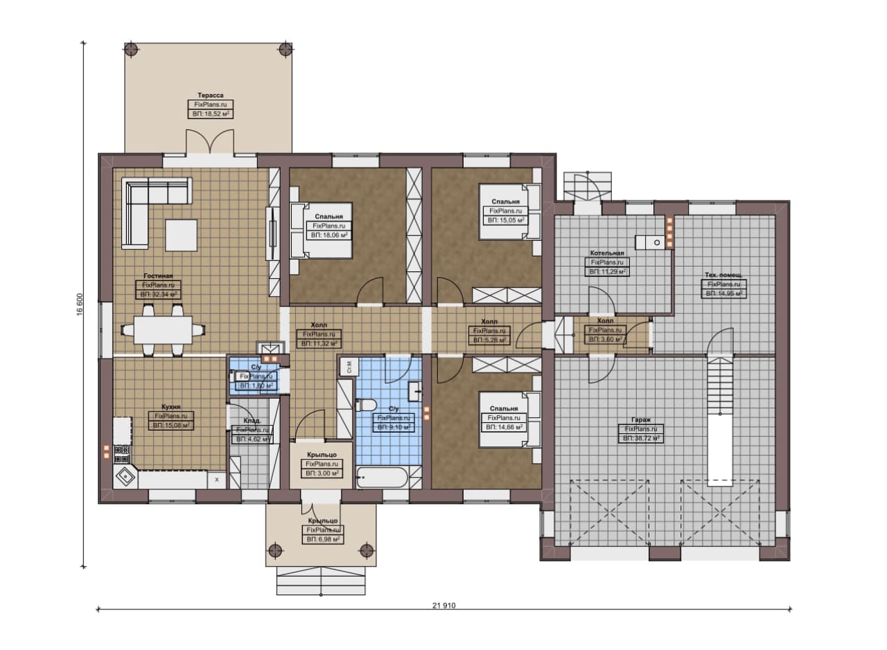 Планировка Одноэтажный дом F-13157