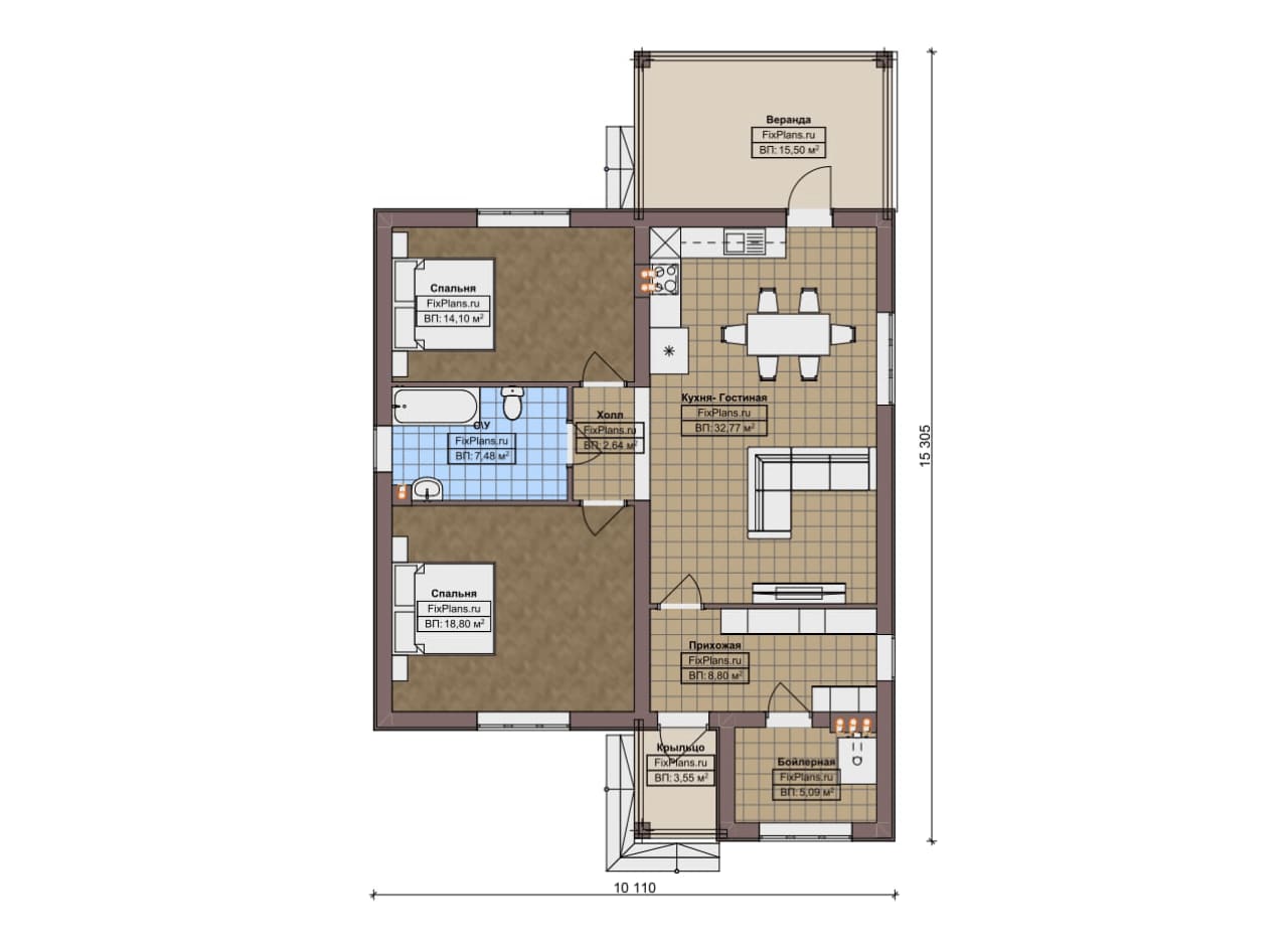 Планировка Одноэтажный дом F-18665